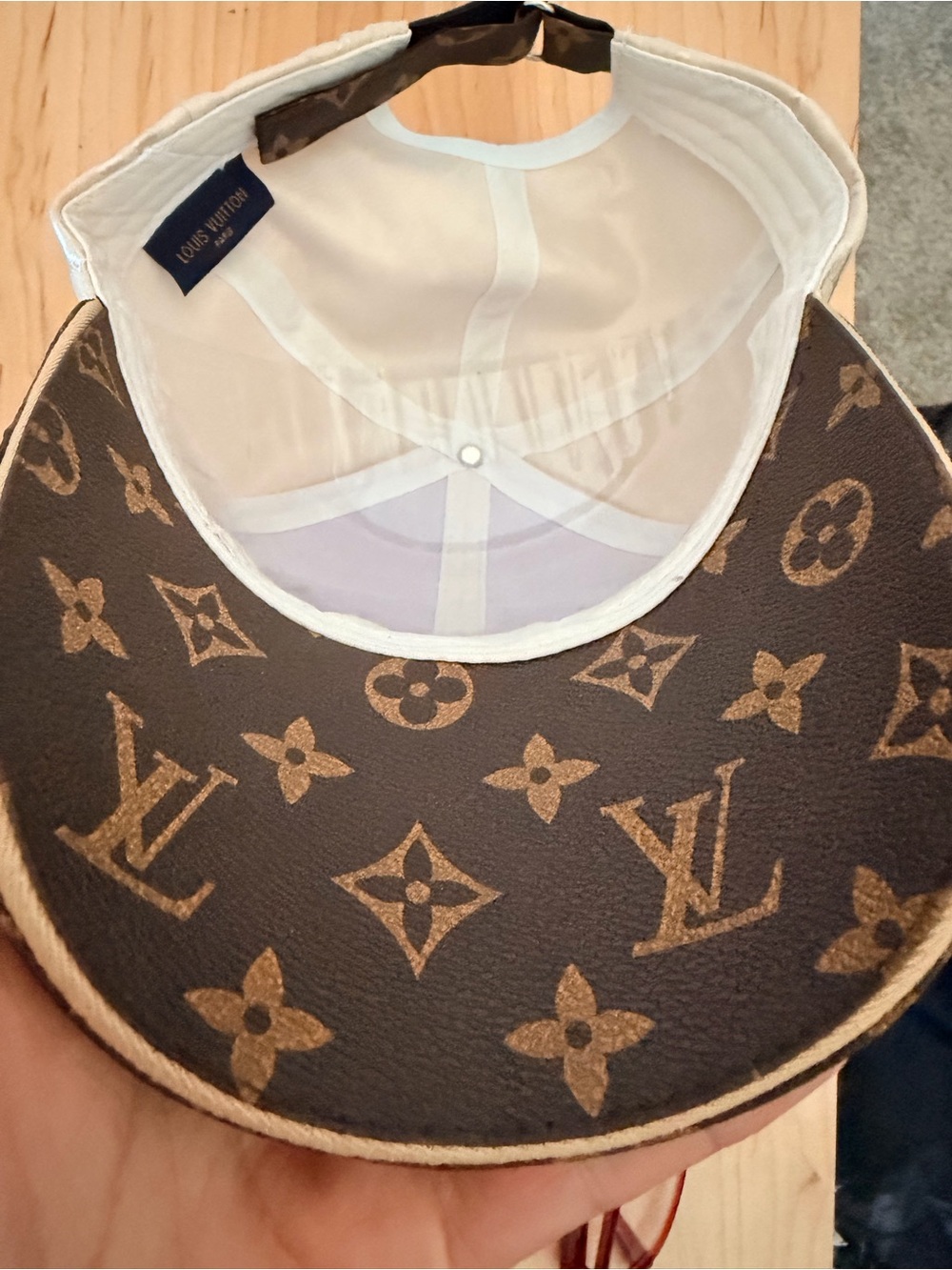 Designer Inspired Two-Tone Monogram Cap - Cream & Brown Unisex OS Adjustable - Picture 10 of 10